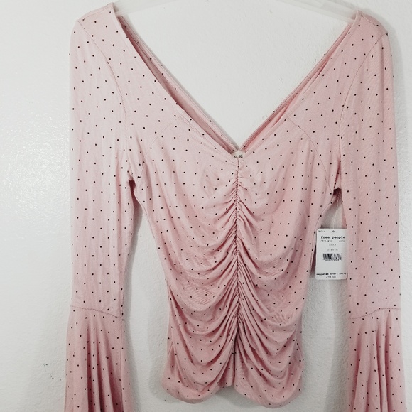 Free People polka dot flare sleeve v neck top M - Picture 4 of 6